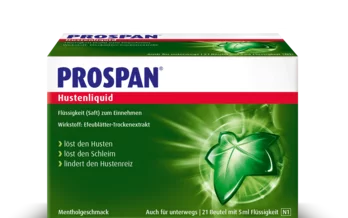 Produkt Prospan Hustenliquid-Stickbeutel Abbildung einer Packung Prospan Hustenliquid