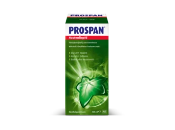 Produkt Prospan Hustenliquid-Flasche Prospan Hustenliquid hilft dabei festsitzenden Schleim zu lösen.